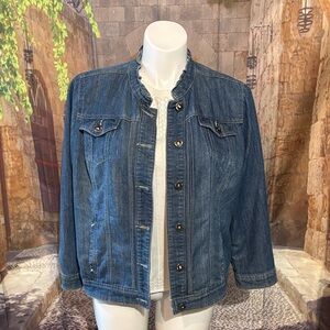 CJ Banks Denim Jacket with Ruffle Collar